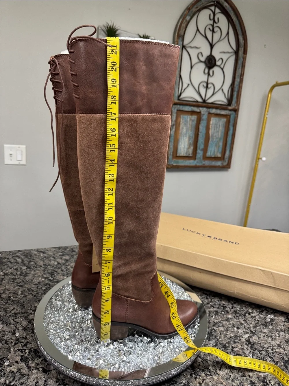 Lucky Brand leather Women's Two-Tone Brown Over-the-Knee Leather & Suede Boots
